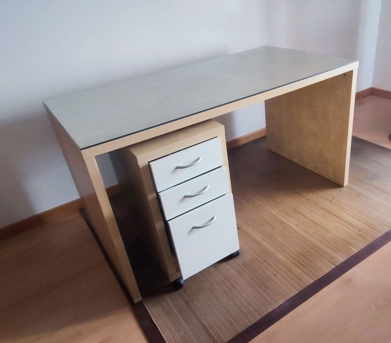 Secretária escritório + tampo em vidro