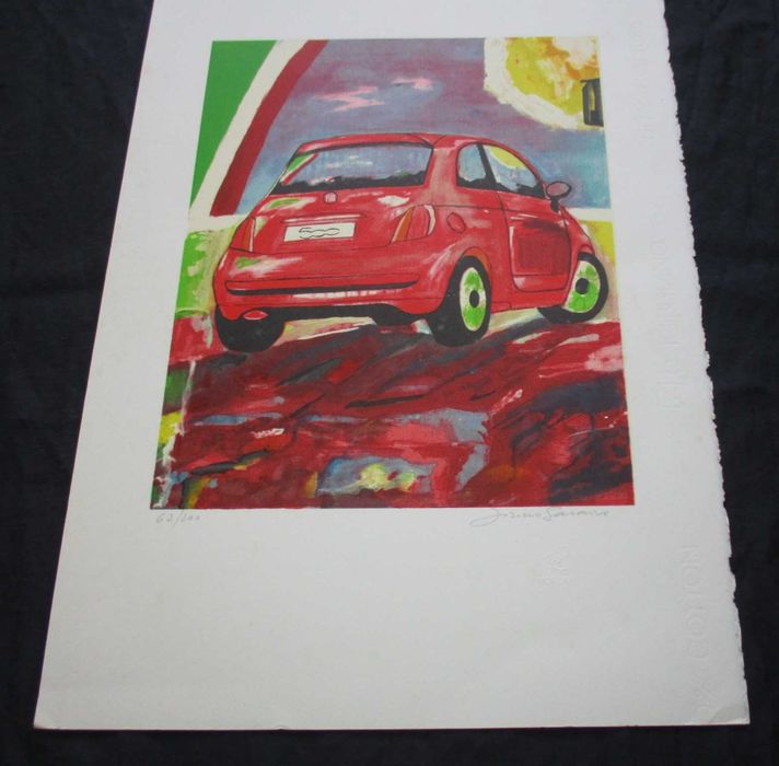 Serigrafia Original Fiat 500 Licínio Saraiva Numerada e Assinada