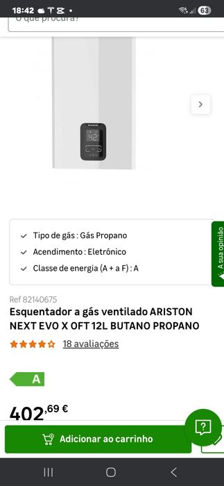 Esquentador a gás ventilado ARISTON NEXT EVO X OFT 12L BUTANO PROPA