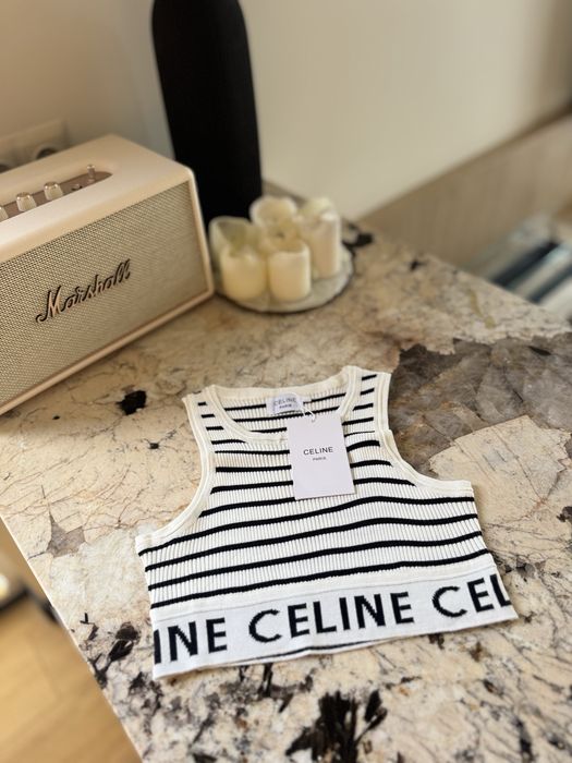 TOP bialy w paski ala CELINE rozmiar S
