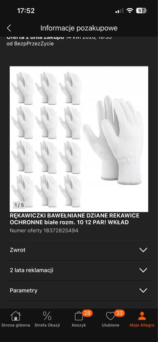 Rękawiczki  białe rozm. 10