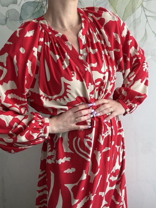 Sukienka dluga wiskoza print wzory bufki xl