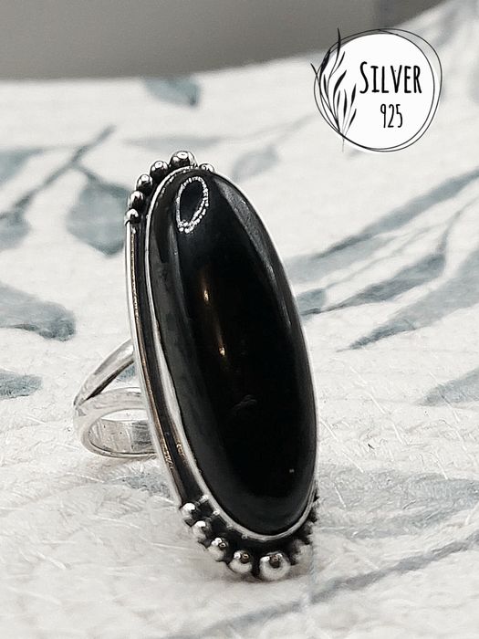 Srebrny duży pierścionek z czarnym onyksem srebro 925