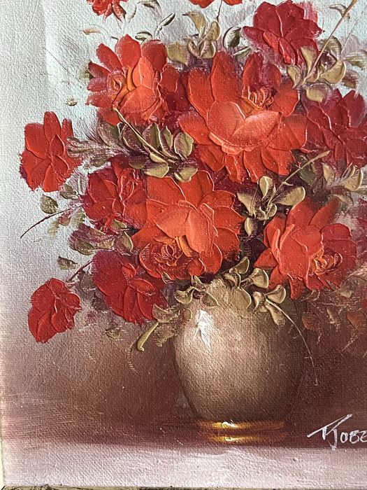 Obraz olejny na płótnie – bukiet czerwonych róż, sygn. Robert Cox