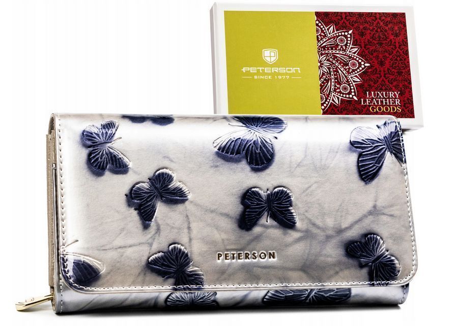 duży, skórzany portfel damski w motylki - peterson