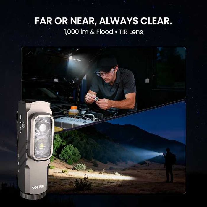 Latarka EDC mini SOFIRN ST10 1000lm, klips, magnes, akumulator USB-C