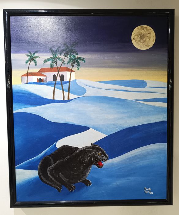 Pintura de oásis nas dunas