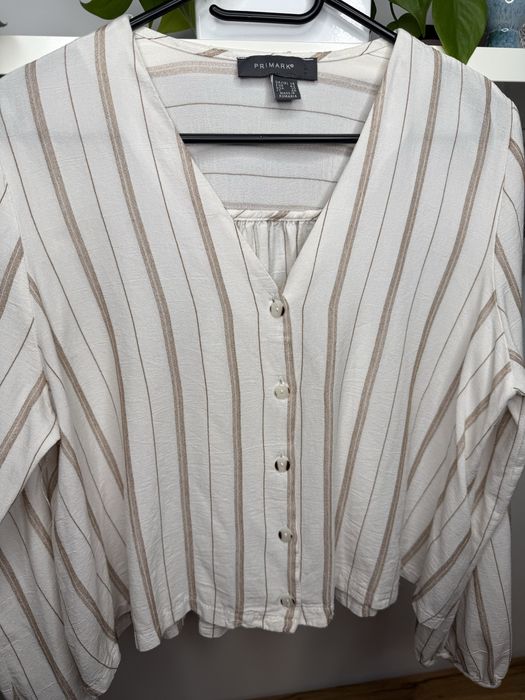 Primark 42 koszula w paski oversize plusize wiskoza offwhite