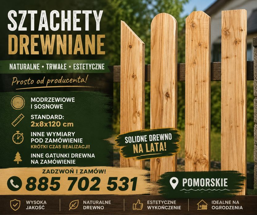 Sztachety modrzewiowe / sosnowe / Ogrodzenie / Płot