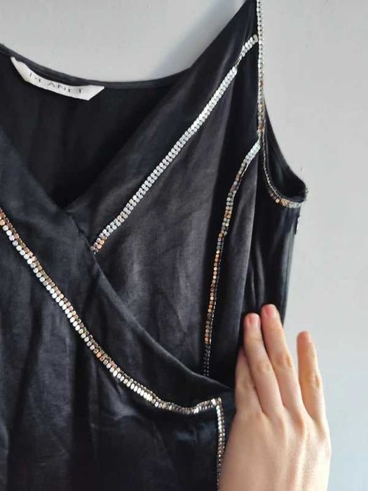 Czarna bieliźniana jedwabna sukienka z koralikami silk Planet