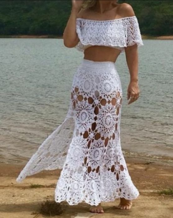 Komplet plażowy - top hiszpanka +Spodnica maxi