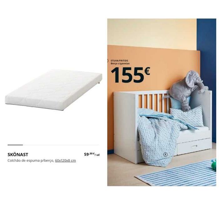 Berço com grades e 2 gavetas