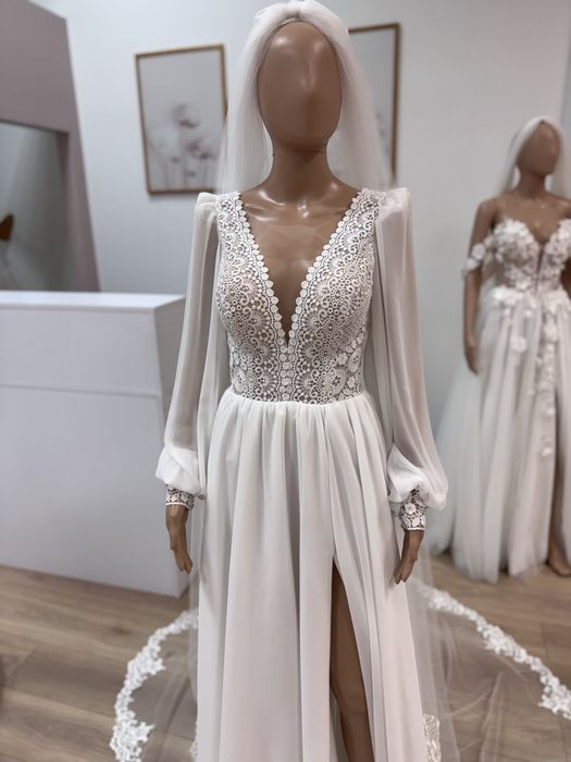 Nowa suknia slubna w stylu Boho, z długim rekawem i koronką 38