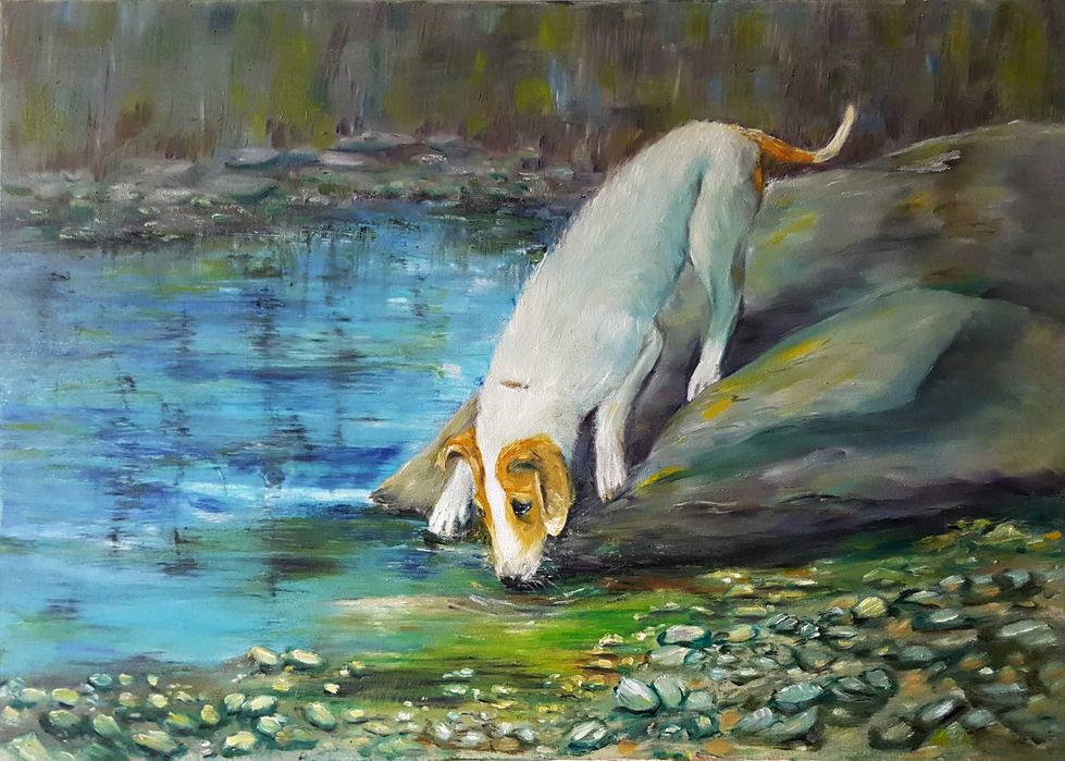 Obraz olejny ręcznie malowany 50x70 cm "Pies"