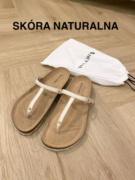 Nowe skórzane klapki Hey Marly sandały japonki beżowe beige r. 38 suede real leather