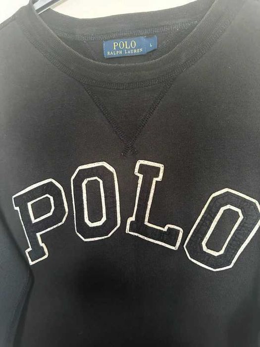 Polo Ralph Lauren Vintage Crewneck Sweatshirt Black Big Logo Haft M/L 90s Y2K