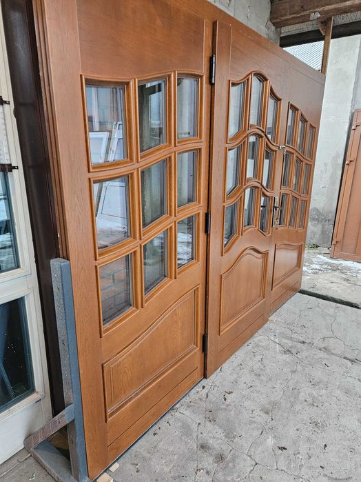 DRZWI Zewnętrzne Dębowe Drewniane z Doświetlami Wejściowe 284x217cm