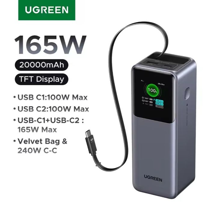 Повербанк 165W UGREEN 20000mAh Nexode PB726 з кабелем Power Bank Вт