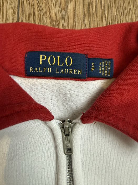 Bluza Polo Ralph Lauren USA Quarter-Zip White Red Collar Oryginał S