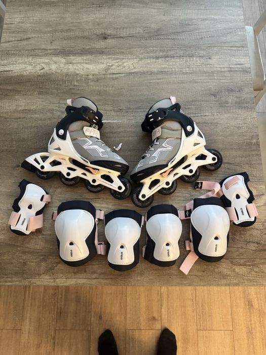 Patins em linha Oxelo + Proteções + Capacete (oferta) Tam. 35-38