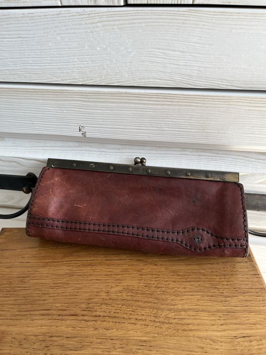 Stara Vintage skórzana portmonetka klasyczna mosiądz
