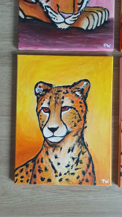 Ręcznie malowany obraz "Gepard" – Akryl na płótnie 30x40 cm