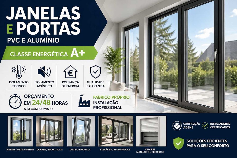 Janelas PVC e Alumínio A+ | Fabrico próprio + Orçamento rápido