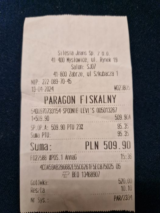 Nowe spodnie Levis 501  W34/L32