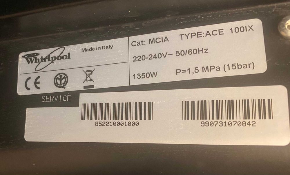 CAŁA POLSKA WHIRLPOOL ACE 100 IX Ekspres do Kawy Do Zabudowy Gwarancja