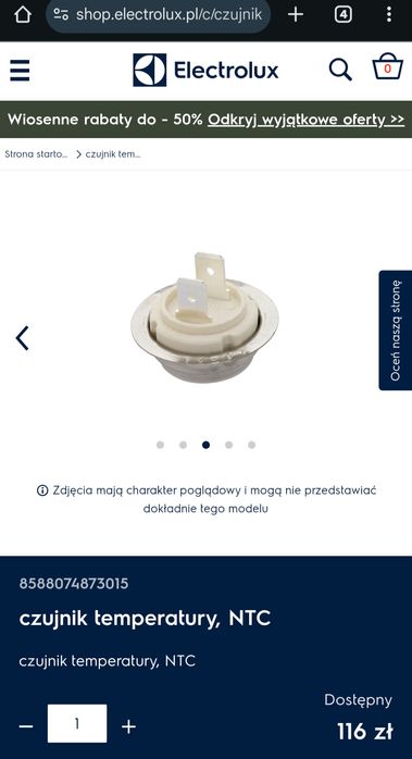 Czujnik NTC temperatury pralko-suszarka Electrolux