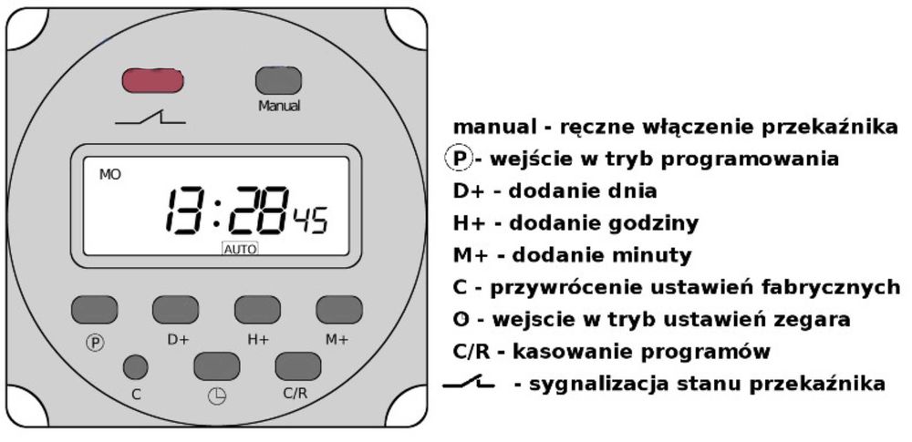 Programowany moduł czasu TIMER CN101A - max out 16A 250VAC + obudowa