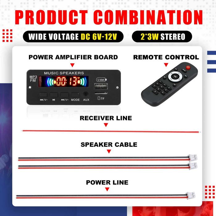 Bluetooth mp3 декодер с усилителем 2*3 W. поддержка TF USB AUX FM