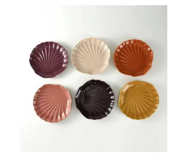 Conjunto 6 pratos sobremesa coloridos em formato concha