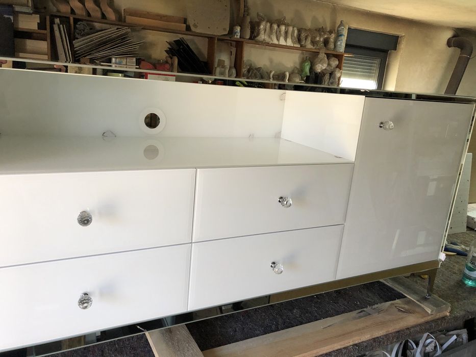 Komoda biala, lustro, lustrzana, glamour, ludwik chrom, Okazja!!!