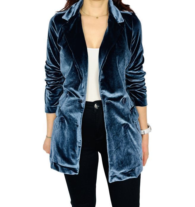 Niebieski welurowy żakiet XS 34