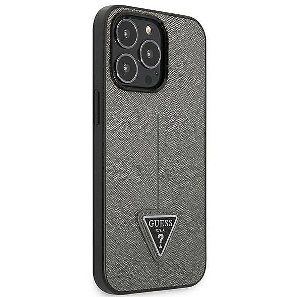 Etui Guess Saffiano Triangle Logo na iPhone 13 Pro / 13/6,1" - srebrne