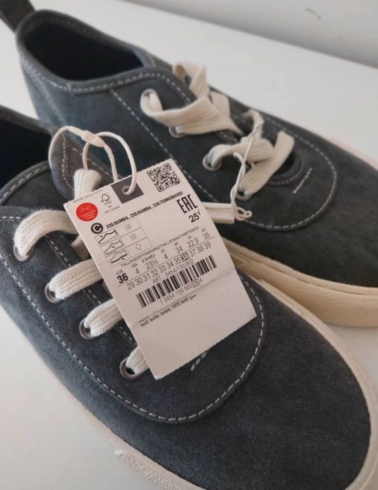 Sapatilhas tecido | cinzento efeito desgastado | Zara | Tamanho 36