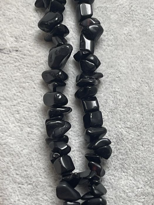 Onyks Dwa Długie Stare Naszyjniki z Kamieniami z Prl