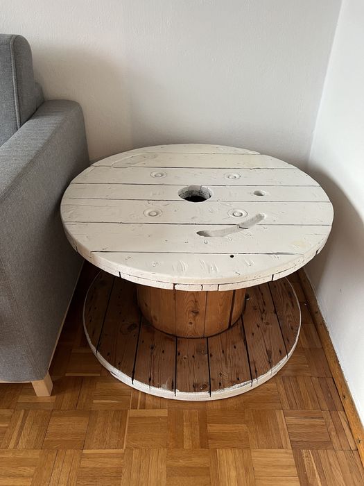 Stolik stary drewniany kawowy szpula vintage loft prl