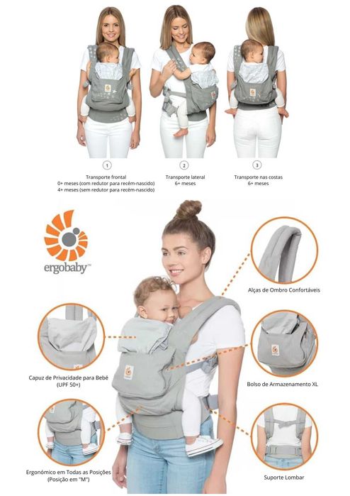 Mochila Porta-Bebés Ergobaby Original | Marsúpio Cinzento com Estrelas