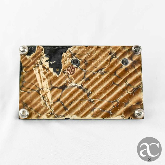 Tinteiro em mármore, prata portuguesa e vidro com pés em prata