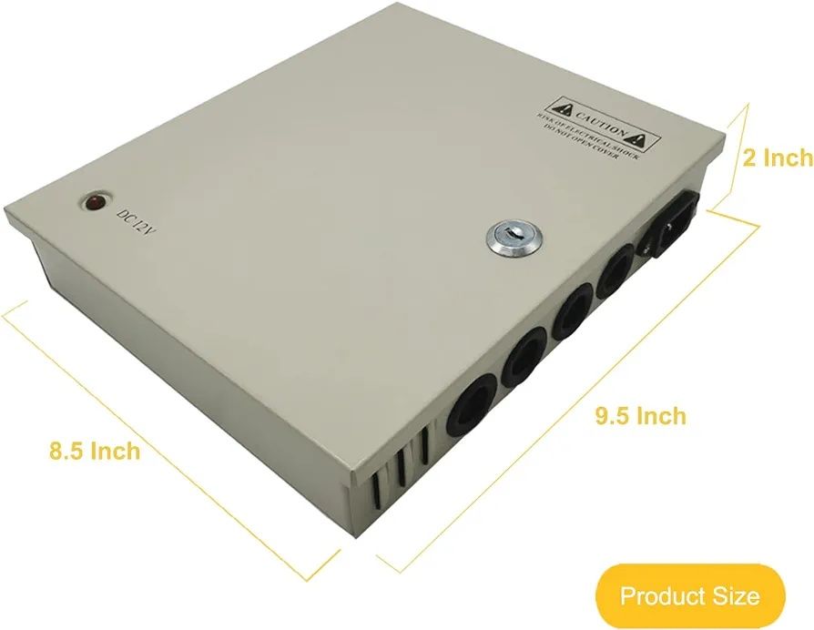 Импульсный блок питания 12V-5A/9CH в боксе с замком. 9 канальный