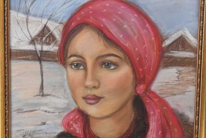 T. Axentowicz - Góralka - Stary Portret Obraz Pastel