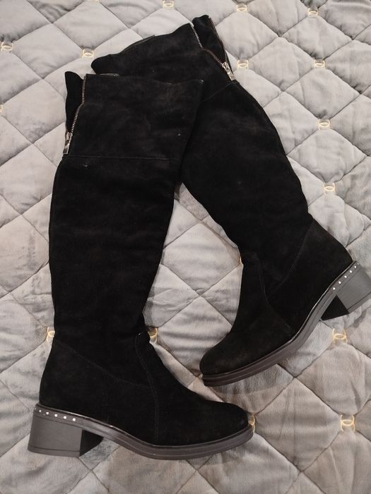 Ботфорти жіночі натуральна замша, сапоги жіночі