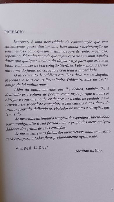 Do Pensar e do Sentir "Versos" António da Eira 1ª Edição