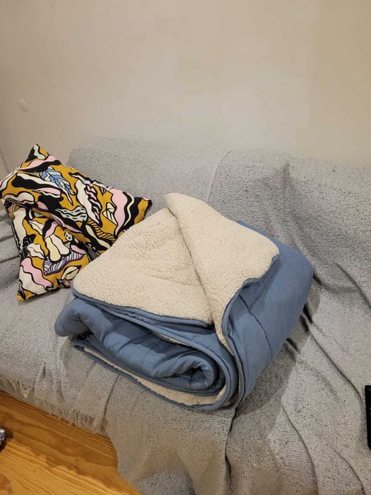 Edredão grande sherpa 240x220 cm azul super quente com capa PÄRKLA