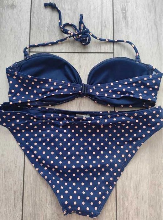 Strój kąpielowy groszki granatowy różowy h&M 36 S