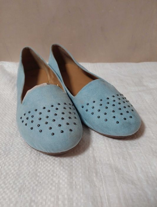 Lordsy baleriny z ćwiekami niebieskie gładkie błękitne 40 pastelowe