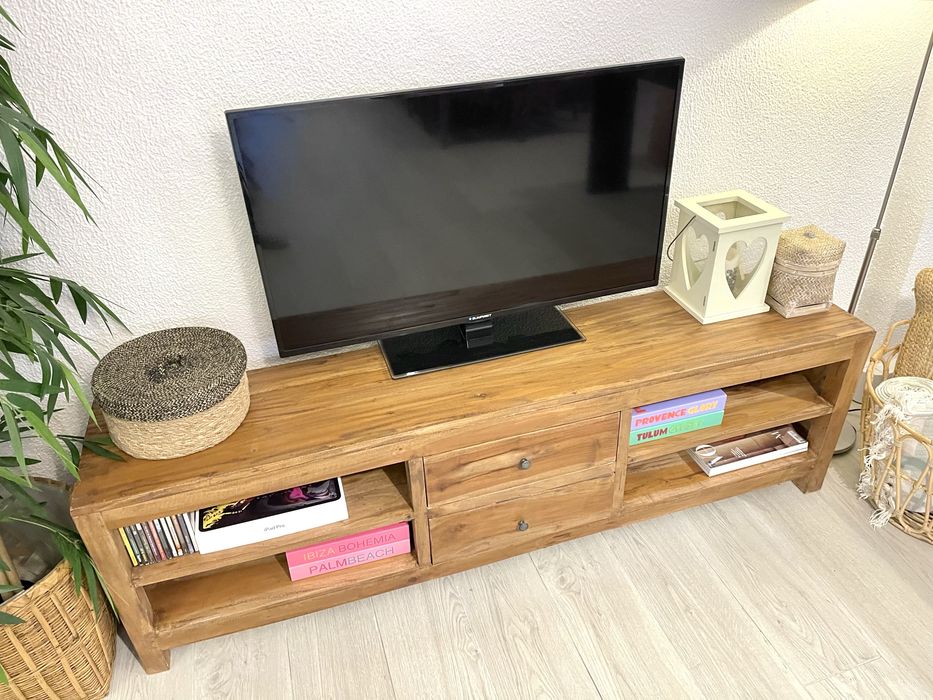 2 aparador consola movel tv armario teca oriental rustico