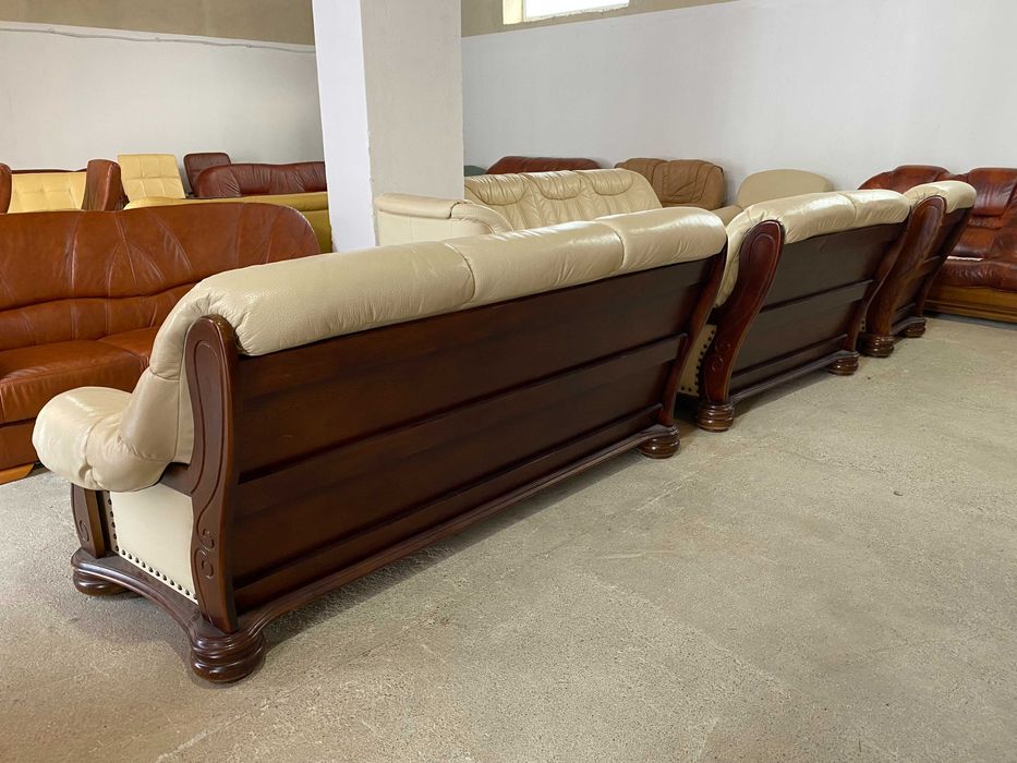 Шкіряний 3-місний диван+2-місний диван+крісло на дубовому каркасі
